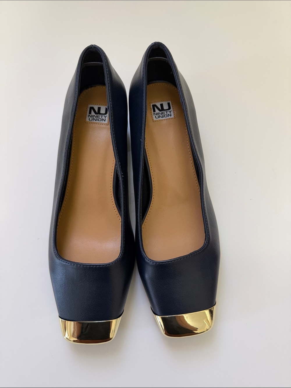 NWOT Ninety Union Navy Flats with Gold Toe and Heel Detail